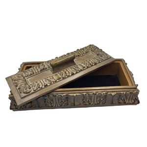 Vintage Lidded Jewelry Box‎ International Bazaar Faux Wooden Carved Velvet Lined